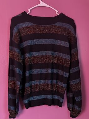 Nine West Black Sweater with Metallic Blue and Copper Threads